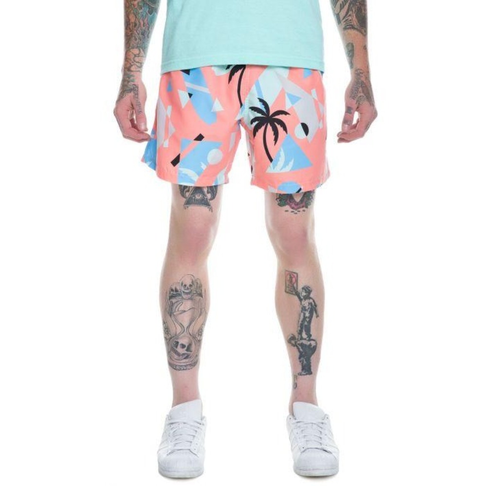Boardies Geometric Palm Tree Swim Trunks Large Multi GUC 80's Retro Beach Summer